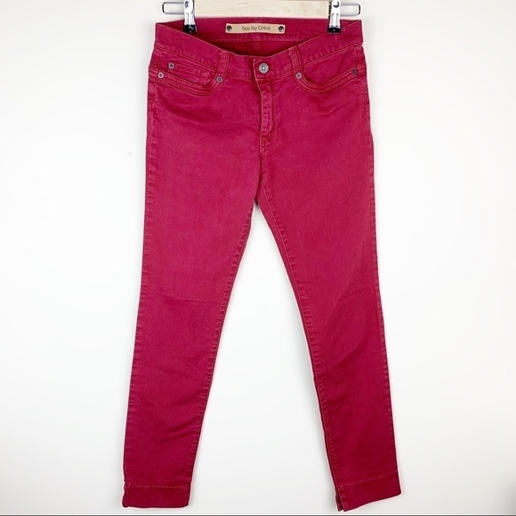 See By Chloe Burgundy Skinny Jeans Size 26 - Picture 1 of 8